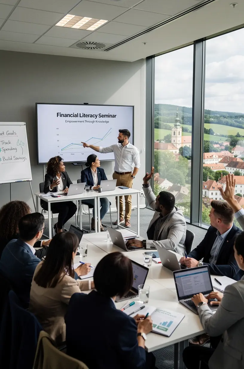 Ilustrace základních finančních pojmů pro začátečníky s knihami a poznámkami.